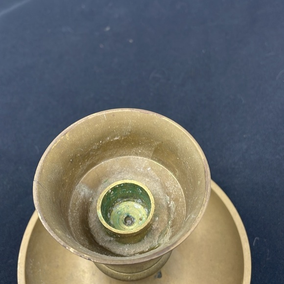 VINTAGE BRASS METAL Candlestick Holder Finger Handle Drip Catcher - Picture 5 of 6